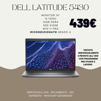 DELL LATITUDE 5430,439,Monitor 14" - i5 1235U - 16GB DDR4 - SSD 512GB - Win 11 Pro - Ricondizionato Grado A
